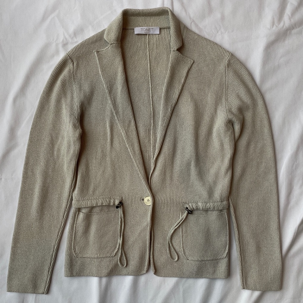 Tonet taupe blazer style cardigan, size 40.